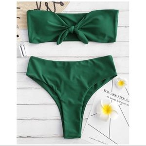 Zaful Forest Green Tied Cutout Bandeau Bikini (M)